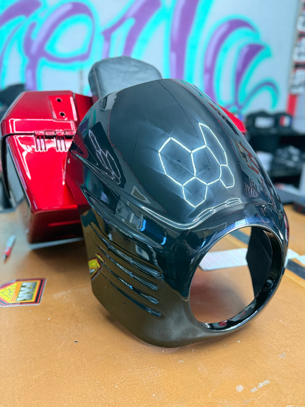 Street syndicate mfg ribbed carbon fiber fairing.